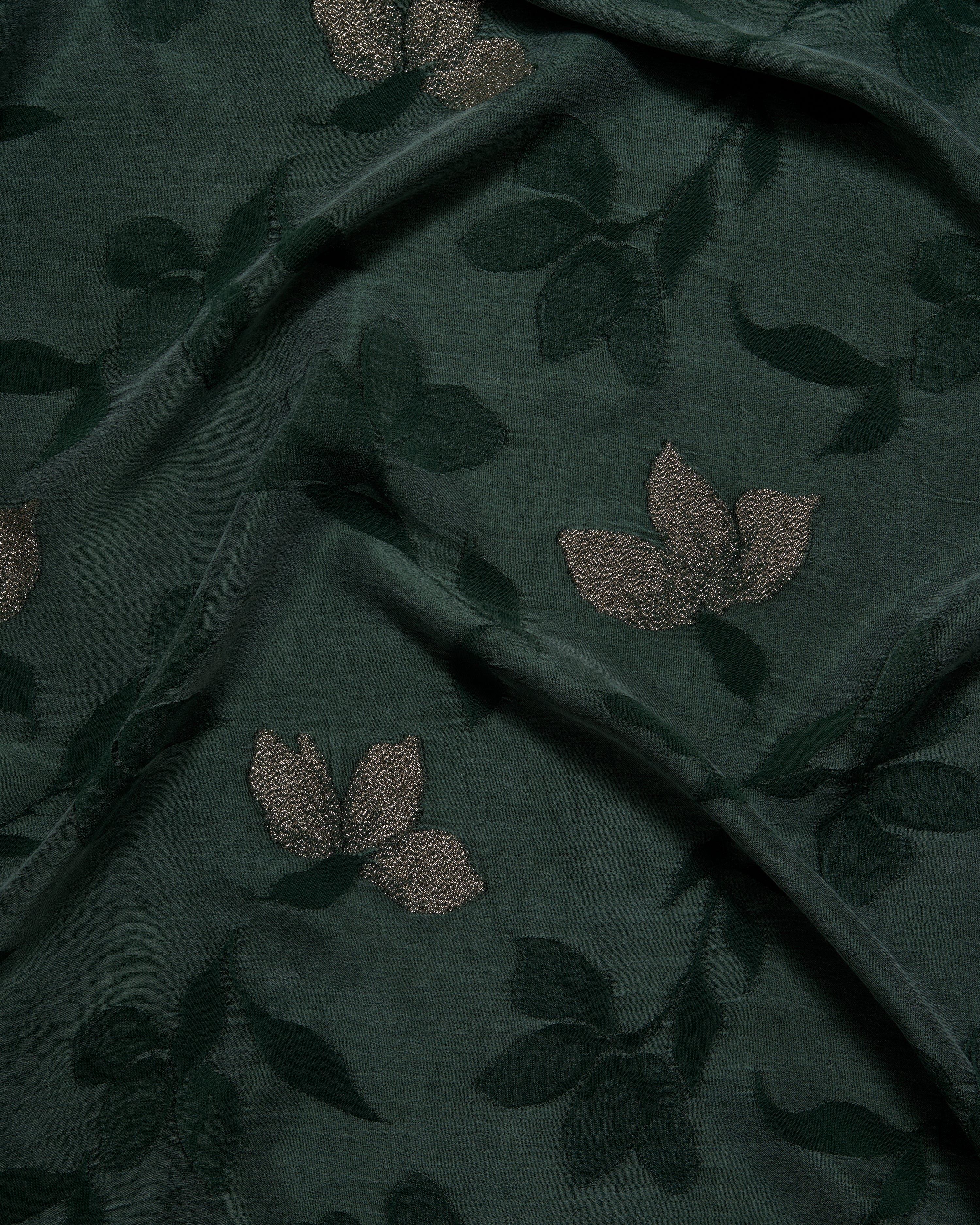 Cupro-Embroidery-Petrol-Green-Gold-Flower